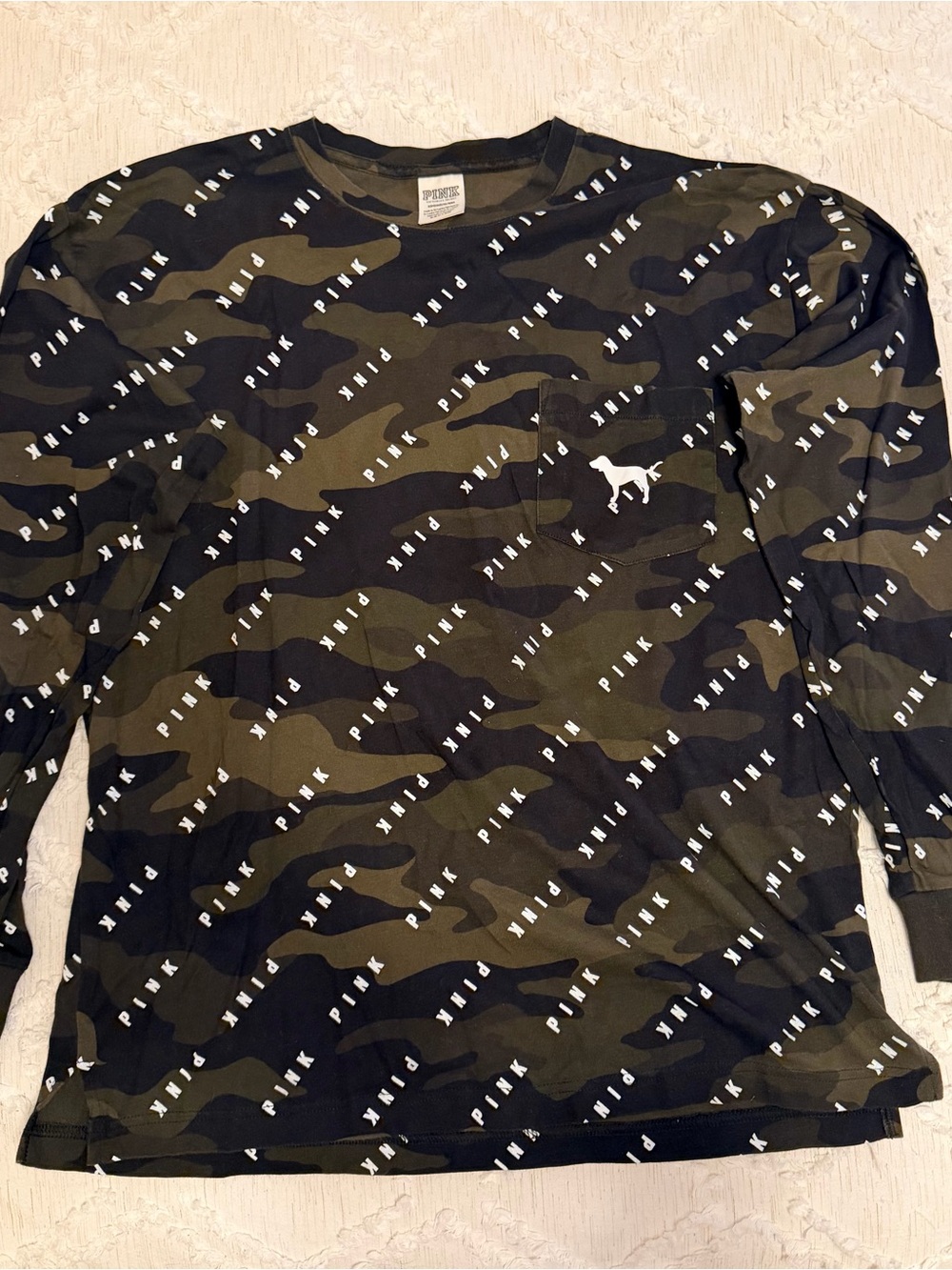 PINK Victoria's Secret Olive & Black Camo Logo Tee